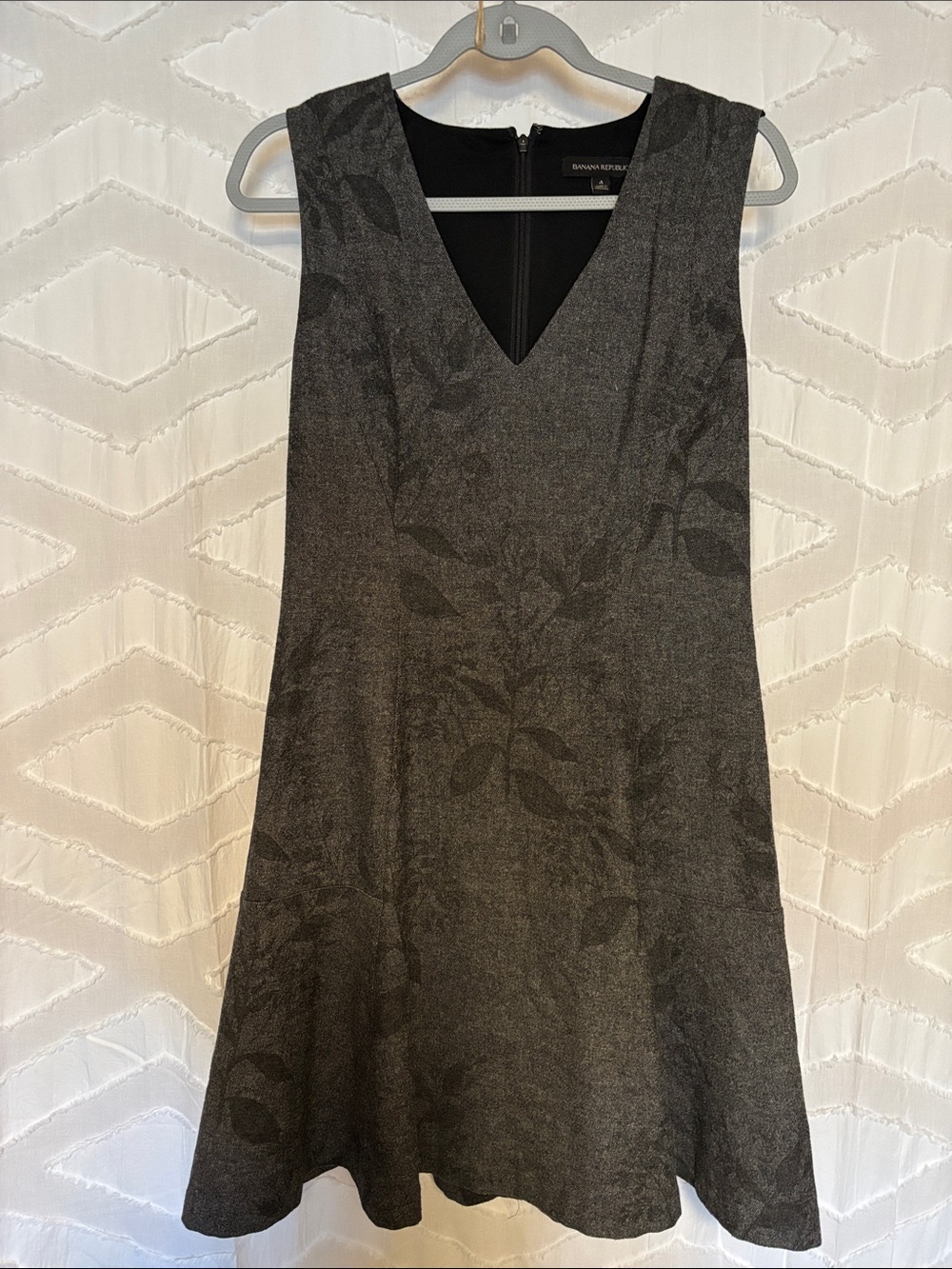 Banana Republic Charcoal Floral Jacquard V-Neck Dress